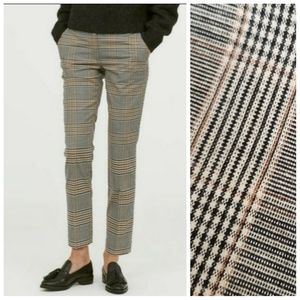Mango MNG Flat Front Trousers Pants Black Brown Houndstooth Plaid